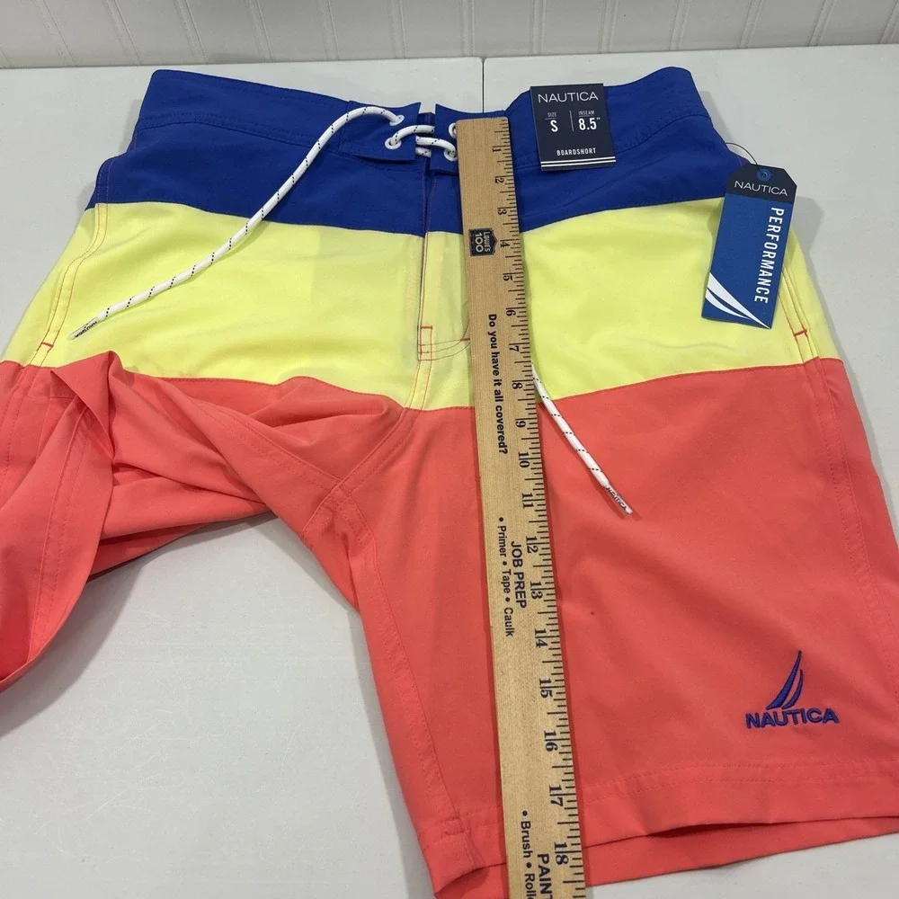 Nautica Men S Swim BoardShort Blue Yellow Orange 8.5 Inseam New Tags Quick Dry